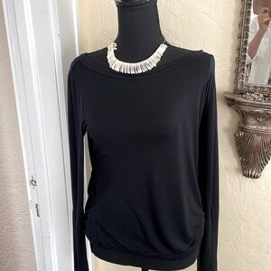 PrAna yogi brand made‎ in USA long sleeve, low cut back Black Tee shirt